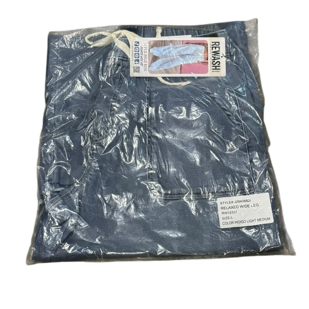 NWT Relaxed Wide Leg comfy Jean Pant drawstring elastic waist Junior Large - Picture 7 of 7